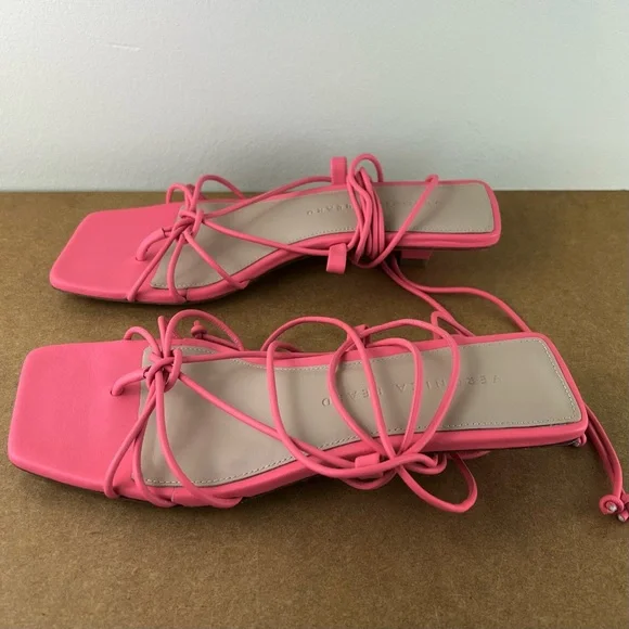 NEW VERONICA BEARD PINK LEATHER STRAPPY SANDALS - Picture 8 of 13